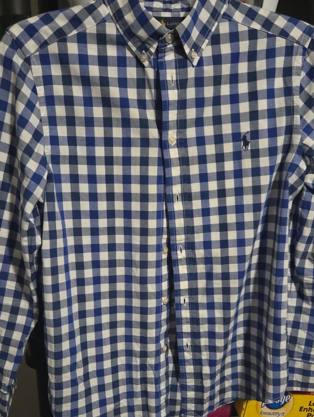 Ralph Lauren Blue & White Gingham Button-Down Shirt Boys 14/16 Large